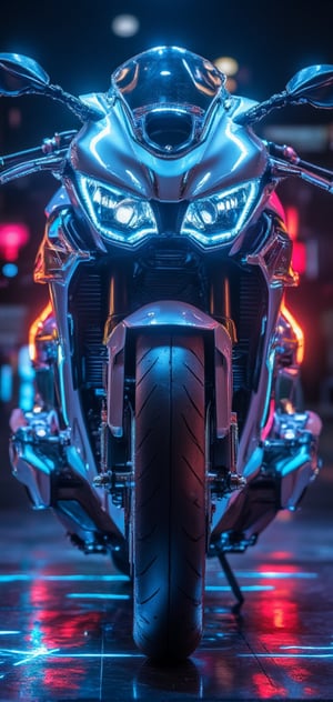 TRON Light Cycle, the super cool "Light Cycle" motorcycle, 32K, -- Chaos <30>, (eye level angle), (close-up), (realistic), (amount of light), (high Image quality), (Volume light) 