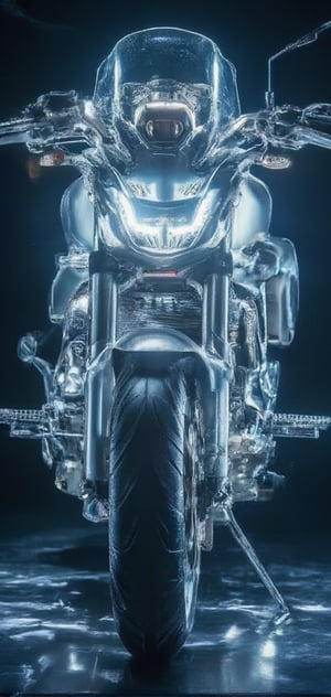 ICON Sheene heavy-duty motorcycle, bright silver body, purely hand-made customized model. 4K   --chaos <30>  --uplight、（Eye level angle）、（close-up）、（photoreal）、（volumetric light）