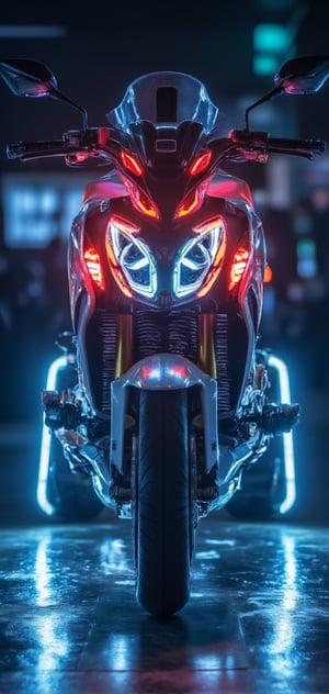 TRON Light Cycle, the super cool "Light Cycle" motorcycle, 32K, -- Chaos <30>, (eye level angle), (close-up), (realistic), (amount of light), (high Image quality), (Volume light) 32K   --chaos <20>  --uplight、（Eye level angle）、（close-up）、（photoreal）、（volumetric light）