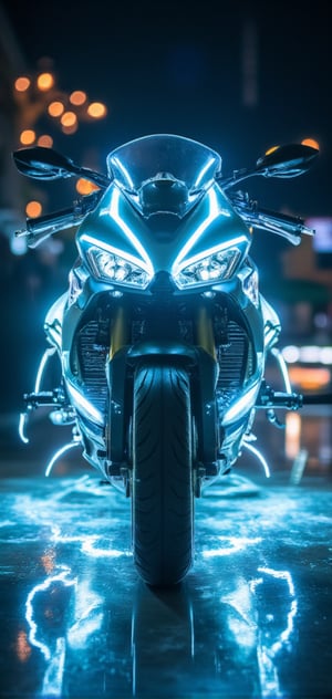 TRON Light Cycle, the super cool "Light Cycle" motorcycle, 32K, -- Chaos <30>, (eye level angle), (close-up), (realistic), (amount of light), (high Image quality), (Volume light) 