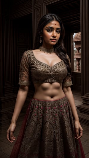 ultra-realistic photographs,Indian Instagram female model, Indian Instagram Woman (zari00lehnga0), Indian tradition, mid 20s,9:16,mid-shot,beautiful detailed eyes,detailed lips,long eyelashes,black braided hair, naturally full eyebrows,perfectly formed nose, expressive face, attractive appearance, smooth skin, realistic detailed skin, slim sexy body, perfect slender legs, (full body shot:1.4), candid photo,vibrant and colorful salwar-kameez dress, heavily embroidered dress, temple background, serene atmosphere,stunning architecture,soft and natural lighting,vivid colors, photorealistic, HDR, highres, studio lighting, Super Detailed, 8K, Aesthetic, Fantastic, (RAW Photo, Best Quality), (Masterpiece), (Best Quality), Intricate Details, Sharp Focus, (Soft (light)), ultra-detailed, bokeh, fully covered clothes