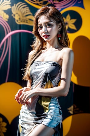 (masterpiece, top quality, best quality, official art, beautiful and aesthetic:1.2), (Tzuyu:1.3), extremely detailed,(fractal art:1.1),(colorful:1.1)(flowers:1.3),highest detailed,(zentangle:1.2), (dynamic pose), (abstract background:1.3), (chinese dress:1.2), (shiny skin), (many colors:1.4), ,(earrings:1.4), perfect light, ((sexy pose))