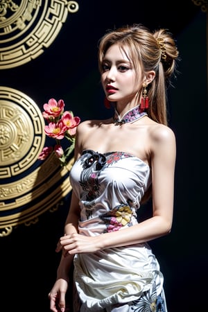 (masterpiece, top quality, best quality, official art, beautiful and aesthetic:1.2), (Tzuyu:1.3), extremely detailed,(fractal art:1.1),(colorful:1.1)(flowers:1.3),highest detailed,(zentangle:1.2), (dynamic pose), (abstract background:1.3), (chinese dress:1.2), (shiny skin), (many colors:1.4), ,(earrings:1.4), perfect light