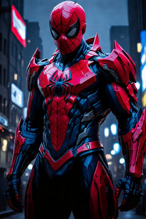 spiderman in cyborg Mecha armor, future weapon