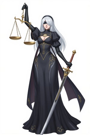 2b yorha,Nier: Automata,platinum bob, 2b, as a lady of justic, Lady Justice (Latin: Iustitia) is an allegorical personification of the moral force in judicial systems.[1][2] Her attributes are scales, a sword and sometimes a blindfold