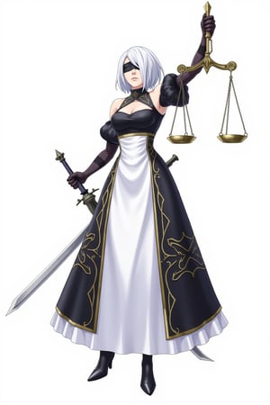 2b yorha,Nier: Automata,platinum bob, 2b, as a lady of justic, Lady Justice (Latin: Iustitia) is an allegorical personification of the moral force in judicial systems.[1][2] Her attributes are scales, a sword and sometimes a blindfold