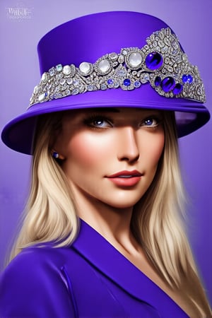 purple jeweled hat on woman portrait detailed