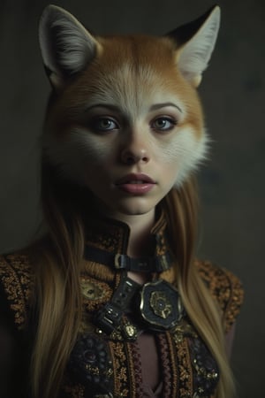 Michelle Trachtenberg as a human-like fox, intricate details, full length frame, cinematic lighting, soft light, muted colors