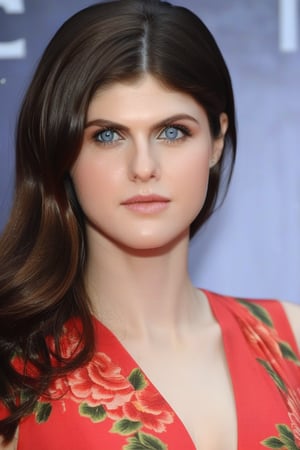 1girl, Alexandra Daddario, hyper realistic, full body, perfect make-up, intricate beauty, simple background, dim light, blurry foreground, blurry background, detailed face, perfectly detailed eyes