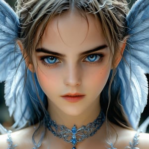 A very dualistic picture of two sisters, left sister (Emma Watson at the age of 14 as a beautiful angel), right sister (Emma Watson at the age of 14 as a impressive demon), detailed face, very detailed eyes, hkevil