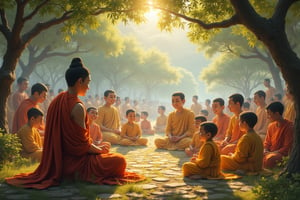 So I heard. At that time the Buddha was in the country of Savatthi. Just give the tree to the lonely garden. With the great monk. One thousand two hundred and fifty people. All are great Arhats. Common knowledge. Elder Shariputra. Maha Moggallana. Mahakasyapa. Mahakagaryan. Mahakujira. There are many wives. Zhou Lipan Tuojia. Nanda. Ananda. Rahula. Kao Brampati. Bintou Lu Poluo fell. Garudayi. Mahakabina. Bojuluo. Ah [Shao/Rabbit] Lou Tuo. Such are the great disciples. And all the Bodhisattvas and Mahasattvas. Prince Manjushri. Ajita Bodhisattva. Gandhahati Bodhisattva. Always diligent Bodhisattva. Like these great Bodhisattvas. And Shi Tihuan Yin and so on. Countless people from all over the world.