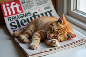 The headline on the magazine cover is "British short-legged cat sleeping."