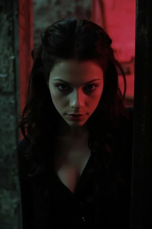 A very dualistic picture, good vs evil, dark vs light, 1girl (Michelle Trachtenberg), dramatic lighting