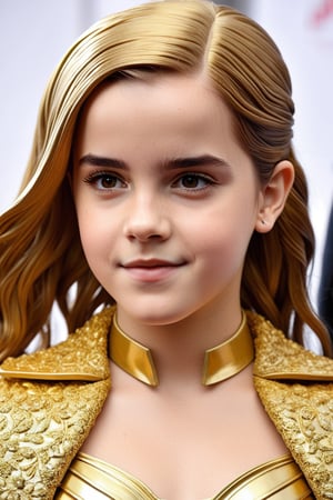 A life-sized massive golden statue of a young girl which looks like Emma Watson at the age of 14