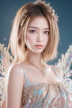 (masterpiece, best quality, CGI, official art:1.2), (stunning celestial being:1.3), (iridescent wings:1.4), shimmering silver hair, piercing sapphire eyes, gentle smile, (luminous aura:1.2), soft focus, whimsical atmosphere, serene emotion, dreamy tone, vibrant intensity, inspired by Hayao Miyazaki's style, ethereal aesthetic, pastel colors with (soft pink accents:1.1), warm mood, soft golden lighting, diagonal shot, looking up in wonder, surrounded by (delicate clouds:1.1) and (shimmering stardust:1.2), focal point on the being's face, intricate textures on wings and clothes, highly realistic fabric texture, atmospheric mist effect, high image complexity, detailed environment, subtle movement of wings, dynamic energy.