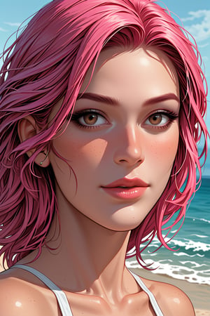 score_9, score_8_up, score_7_up, score_7, score_6_up, 

close_up, portrait, 1woman, (sexy young nathalie dormer | cara delavigne), (short pink hair:1.2), (makeup:1.2), standing at the beach,

BWcomic,Flatdraw,2Dcomic