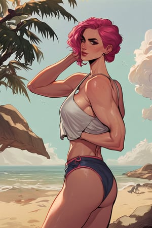 score_9, score_8_up, score_7_up, score_7, score_6_up, 

portrait, 1woman, (sexy young nathalie dormer | cara delavigne), (short pink hair:1.2), (makeup:1.2), standing at the beach,

BWcomic,Flatdraw,2Dcomic