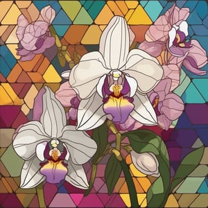 Illustration of orchid flowers in mosaic style, with beautiful striking colors