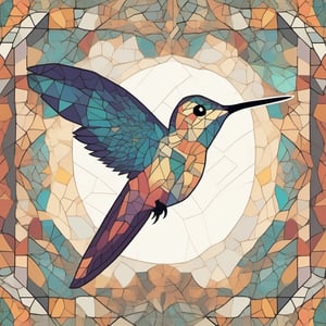 Illustration of a mosaic style hummingbird, with beautiful striking colors,inkpunk three colors only