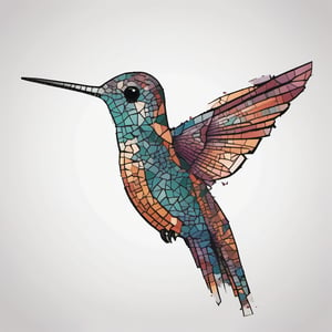 Illustration of a mosaic style hummingbird, with beautiful striking colors,inkpunk three colors only