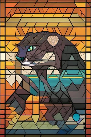 Illustration of a mosaic style panther, with beautiful striking colors