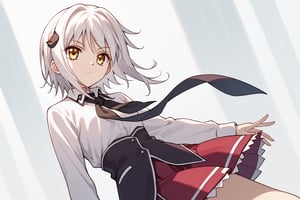 score9_up, score8_up, score7_up, score6_up, 
KONEKO TOUJOU, SHORT HAIR, HAIR ORNAMENT, YELLOW EYES, WHITE HAIR,
SKIRT, SCHOOL UNIFORM, SHIRT, WHITE SHIRT, COLLARED SHIRT, NECKERCHIEF, BLACK NECKERCHIEF, LONG SLEEVES, RED SKIRT, solo,





