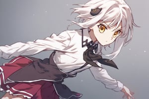 score9_up, score8_up, score7_up, score6_up, 
KONEKO TOUJOU, SHORT HAIR, HAIR ORNAMENT, YELLOW EYES, WHITE HAIR,
SKIRT, SCHOOL UNIFORM, SHIRT, WHITE SHIRT, COLLARED SHIRT, NECKERCHIEF, BLACK NECKERCHIEF, LONG SLEEVES, RED SKIRT, solo,





