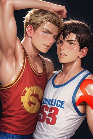 2boys,teenager,afterexercise,in the school,one of them sniff friend armpit,singlet shirt,showing_armpit


