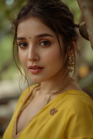 a very beautiful girl in yellow saree 