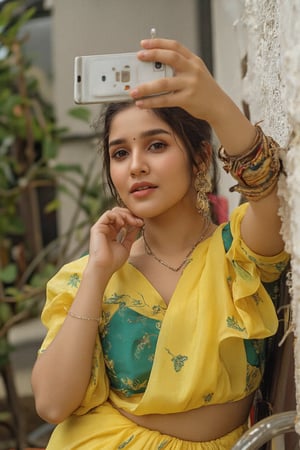 a very beautiful girl wearing saree taking selfie