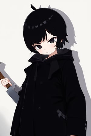 short black hair with black eyes wearing a black coat while wielding a machete in hand, age around 22 years old,(gura:0.8)