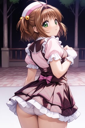 kinomoto sakura, antenna hair, brown hair, short hair, green eyes,