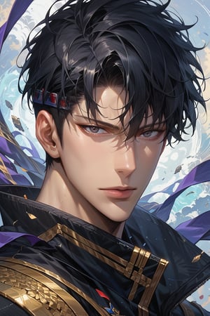 score_9, score_8_up, score_7_up, masterpiece, best quality, absurdres, very aesthetic, source_anime, detailed illustration, 8k UHD, (detailed background:1.1), looking at viewer, 1boy, solo, handsome face,sung jin woo,black hair,short hair,black eyes