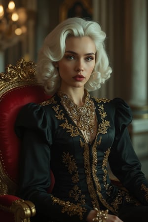 Elegantism, opulent scene, full portrait of a malaysian actor erra fazira in her teenage, heroic, black clothes, gold trim, castle, head and shoulders portrait, 8k resolution. (masterpiece, top quality, best quality, official art, beautiful and aesthetic:1.2), (1girl:1.2), full body, pure white hair, portrait, extreme detailed, ,Leonardo Style,DonMF41ryW1ng5XL,1 girl, cyberpunk style, Midjourneyart 