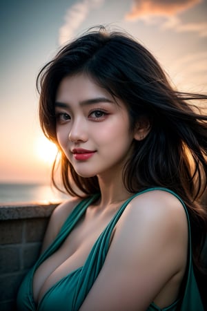 Here is the prompt:

A cinematic shot with muted colors and dim tones (85% teal and orange) frames Taeri, a stunningly beautiful 18-year-old Korean beauty model. Her gorgeous features are ultra-detailed in high resolution: oversized eyes sparkle as she smiles directly at the viewer, her busty physique evident despite being dressed modestly. The illustration is absurdly detailed, with a focus on every aspect of her face and body. High-contrast lighting enhances her features, creating a masterpiece of photographic realism.