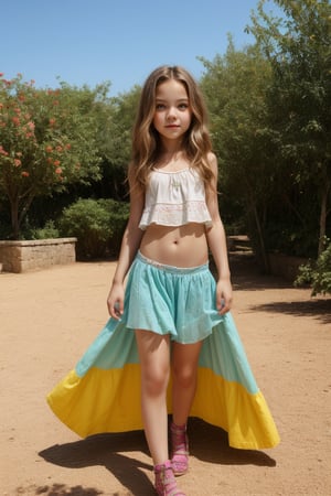 Full body view of a aqua eyed tween girl with a well-formed hot body, 100 times prettier tween girl. hot childish outdoor unique one of a kind style Fashion wear. Simple background, plenty of skin on show, sexy pose.