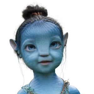 a pretty na'vi baby , 1_girl, ((ariana greenblatt)) 6 months old, no eyebrows, light blue eyes, happy,Na'vi,Read description,Neytiri,Tsireya, not cross eyed ((blank background))