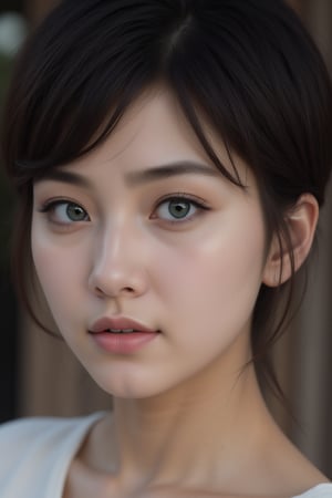 close-up, japanese idol, 18 year old, black eyes, pixie cut hair, ultra-realistic, portrait, shot on a Sony A7III, high quality --ar 35:64 --quality 2 --v 6.1