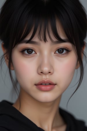 close-up, japanese idol, 18 year old, black eyes, pixie cut hair, ultra-realistic, portrait, shot on a Sony A7III, high quality --ar 35:64 --quality 2 --v 6.1