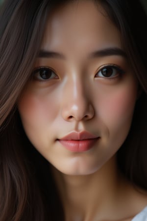 close-up, japanese woman, 40 year old, black eyes, brown long wavy hair, ultra-realistic, portrait,