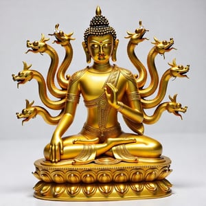 a  gold Buddha with 7 naga at back sitting on lotus flower