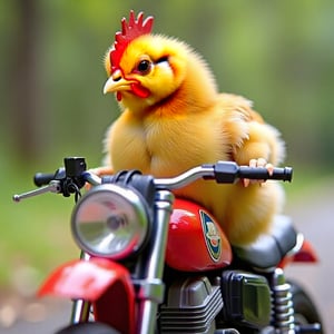 a little  chicken  egg riding the motorbike 