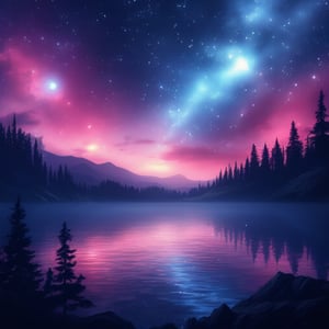 masterpiece, best quality, aesthetic, moonlit lakes, auroras,noc-space