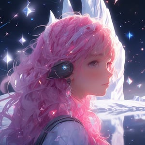 1 girl portrait, charming, nature, neon light, look at viewer,Anime Style, ice, space background,noc-space