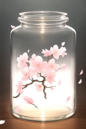 High resolution, full detailed, better image quality,16k, ultrara definition,ultra-realistic,

Create a mini sakura tree falling petals inside a jar