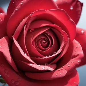 ultra realism, professional photography, UHD 16K still frame, Score_9, score_8, score_7,red rose with water droplets reflecting sunlight, bloom style macro shot, closeup ,depth of view.