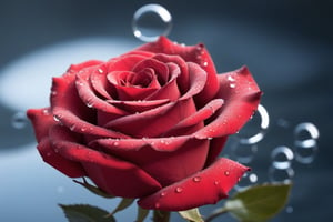 ultra realism, professional photography, UHD 16K still frame, Score_9, score_8, score_7,red rose with water droplets reflecting sunlight, bloom style macro shot, closeup ,depth of view.