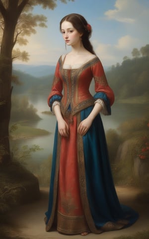 (((masterpiece by the combined infulence of Leonardo da Vinci and Rembrandt van Rijn))), oil painting,  , Score_9, score_8, score_7, 1girl, ,illustration, vivid colors, AO DAI clothes, delicate and beautiful,CG,wallpaper, absurdres,huge filesize,ultra-detailed,highres,beautiful detailed girl, forest,river,flowers