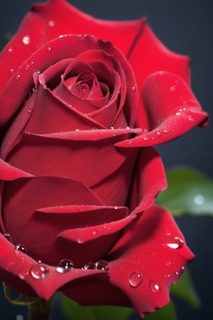 ultra realism, professional photography, UHD 16K still frame, Score_9, score_8, score_7,red rose with water droplets reflecting sunlight, bloom style macro shot, closeup ,depth of view.