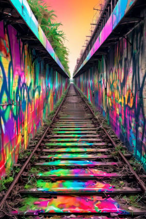 HDR, high contrast, detailed, intricate, masterpiece, oil painting by Leonardo da Vinci and Michelangelo, with a hint of Vincent van Gogh, score_9, score_8 score_7, (Old-timey train lost and graffitied:1.66), twisting and turning on a MÃ¶bius strip of realities, dimly lit, vibrant spray paint colors, urban decay, crumbling concrete, rusty metal, vandalized, reality-questioning, enigmatic, cryptic, mysterious, trippy, psychedelic, mind-bending, surreal, concept. Must have a very high degree of randomness, Must be an image that no one has ever seen before, It has to be very original, Must have tremendous detail, It has to be of the highest artistic quality, It has to be the ultimate, Failure is not an option